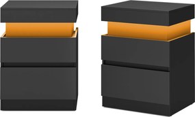 Conjunto de 2 mesa de cabeçeira 35 x 40 x 55 cm com iluminação e com base de carregamento Pretas
