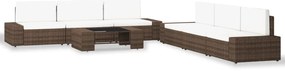 7 pcs conjunto lounge para jardim vime PE castanho