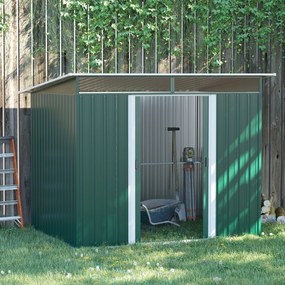 Abrigo de Jardim 4,5 m² 260x194x200 cm Abrigo Exterior Metálico com 2 Portas Deslizantes para Armazenamento de Ferramentas Verde