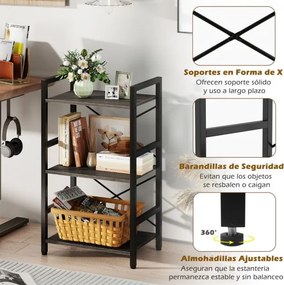 Estante metálica compacta 42 x 28 x 71 cm de 3 níveis com prateleiras abertas e proteção anti-tombamento para sala de estar, escritório ou estúdio, em