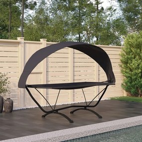 vidaXL Espreguiçadeira exterior c/ toldo aço e tecido oxford preto