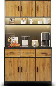 Armário de Cozinha Multifuncional 3 Gavetas Silenciosas e 6 Portas de Armário 100x40x180 cm Cor Natural | AOSOM Portugal