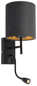LED Candeeiro de parede inteligente preto com abajur de veludo cinza escuro incluindo WiFi A60 - Stacca Moderno