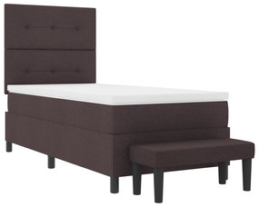 Cama Box Spring com Colchão &amp; Banco Marrom Escuro 90x200 cm Tecido