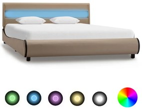 vidaXL Estrutura de cama c/ LEDs 140x200cm couro artificial cappuccino