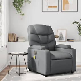 vidaXL Poltrona de massagens reclinável couro artificial cinzento