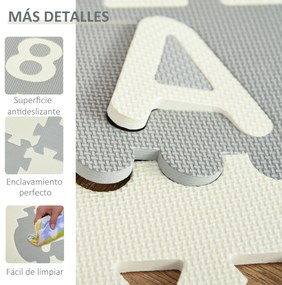 HOMCOM Tapete Puzzle para Bebés 36 Peças 31,5x31,5cm com 26 Letras (A-Z) e Números 0 ao 9 Quebra Cabeça Infantil de 3,24m² Espuma EVA Suave Cinza e Branco