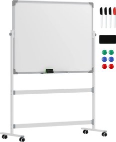 Quadro Magnético de Dupla Face 120x90 cm Quadro Branco Giratório com Suporte Ímanes Marcadores e Apagador Branco
