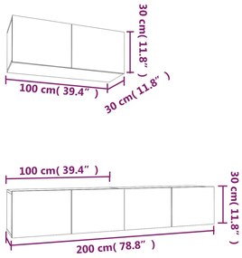 Conjunto móveis de TV 3 pcs madeira processada branco