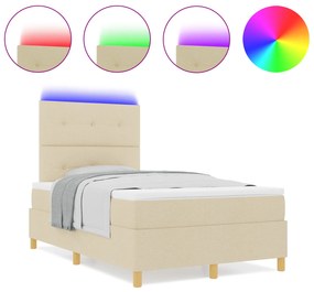 Cama com molas e colchão & LED creme 120x190 cm de tecido