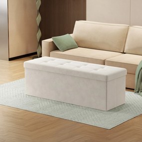 Banco com espaço de arrumação em veludo 38 x 110 x 38 cm branco creme