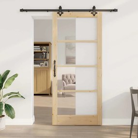 Conjunto de Porta Deslizante Conjunto de 2 Natural e preto