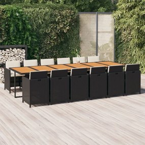 vidaXL 13 pcs conjunto jantar p/ jardim c/ almofadões vime PE preto