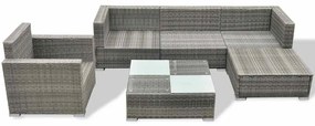 6 pcs conjunto lounge de jardim c/ almofadões vime PE cinzento