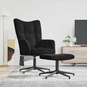 vidaXL Cadeira de descanso com banco veludo preto