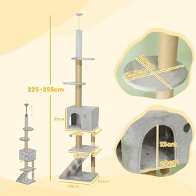 PawHut Arranhador para Gatos do Chão ao Teto de 225-265 cm Arranhador