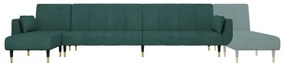 Sofá-cama em forma de L 275x140x70 cm veludo verde-escuro
