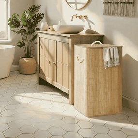 Cesto para roupa suja em bambu com tampa e saco removível 40 x 32 x 70 cm natural