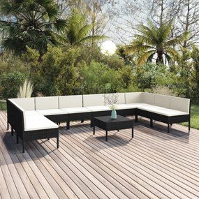 vidaXL 11 pcs conjunto lounge de jardim c/ almofadões vime PE preto