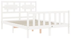 Estrutura de cama de casal com cabeceira madeira maciça branco