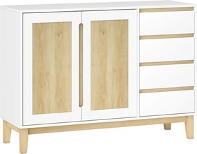 HOMCOM Aparador Multifuncional 2 Portas 4 Gavetas 120x40x86 cm Branco | Aosom Portugal