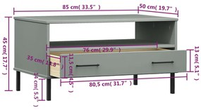Mesa centro pernas de metal 85x50x45 madeira maciça OSLO cinza