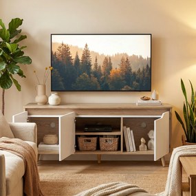 Móvel TV 120 cm para Televisor até 140 cm com 3 Portas Prateleira Ajustável Carvalho e Branco