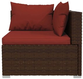 6 pcs conjunto lounge jardim c/ almofadões vime PE castanho