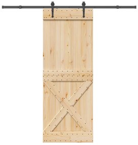 vidaXL Porta de correr com ferragens 85x210 cm madeira de pinho maciça