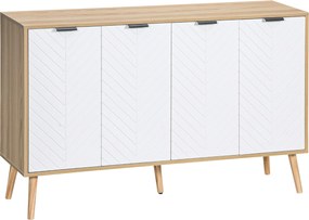 Aparador com 2 armários de 4 portas, padrão em espinha, prateleiras ajustáveis, 120 x 35 x 77,4 cm, branco