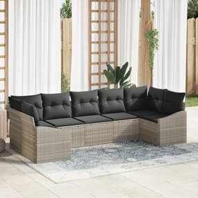 Conjunto de Jantar de Jardim 7 Peças com Almofadas Cinza Claro em Ratt