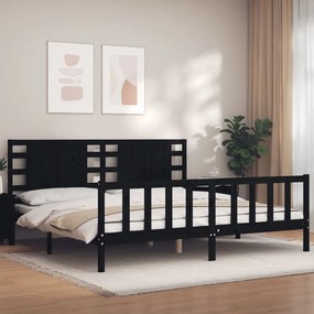 vidaXL Estrutura de cama com cabeceira 200x200 cm madeira maciça preto