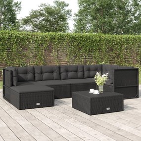 vidaXL 6 pcs conjunto lounge de jardim c/ almofadões vime PE preto