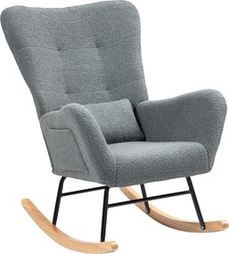 HOMCOM Poltrona Baloiço em Borrego Poltrona para Amamentação com Encosto Acolchoado Almofada e Base de Madeira de Borracha 67x82x100 cm Cinza | Aosom Portugal