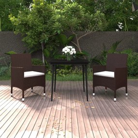 vidaXL 3 pcs conjunto de jantar p/ jardim c/almofadões vime PE e vidro