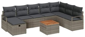Conjunto de Sofá de Jardim de 9 Peças com Almofadas Cinza Rattan Polié