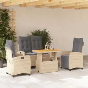 vidaXL 4 pcs conjunto de jantar p/ jardim c/ almofadões vime PE bege