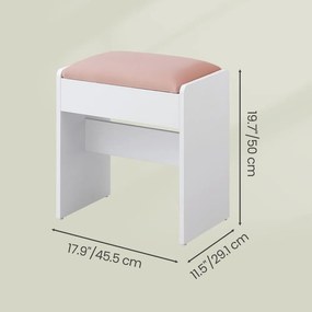 Banco para toucador estofado para maquilhagem em veludo 28,6 x 45 x 49,5 cm, com pés antiderrapantes branco-rosa