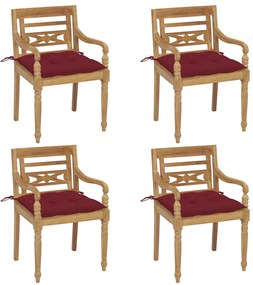 vidaXL Cadeiras Batávia com almofadões 4 pcs madeira de teca maciça