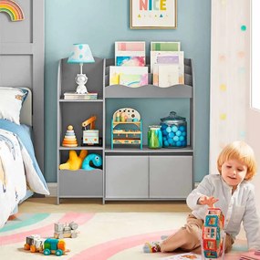 Estante para crianças com 2 caixas para brinquedos e livros 30 x 93 x 100 cm Cinzento