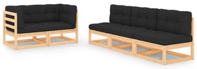 5 pcs conjunto lounge de jardim c/ almofadões pinho maciço