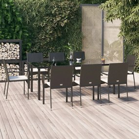vidaXL 9 pcs conjunto de jantar p/ jardim c/ almofadões vime PE preto