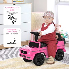 Carro de brincar para crianças, para empurrar com licença da Mercedes-Benz, 12-36 meses, porta-malas, buzina e faróis, cor-de-rosa