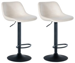 Conjunto de 2 bancos de bar Loft em veludo com estrutura preta 79-113 x 43 x 49 cm Creme