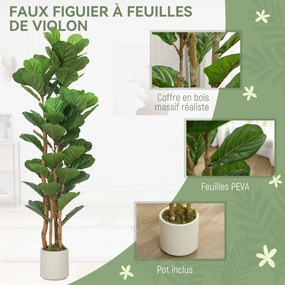 Planta artificial de interior de 150 cm – Figueira-lira artificial com vaso de plástico e tronco de madeira maciça, verde