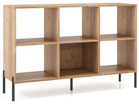 Estante de madeira de 2 níveis com 6 cubos e pernas metálicas ajustáveis em 5 posições 120 x 35 x 79,5 cm Natural
