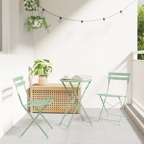 Conjunto de Bistrô Dobrável de 3 Peças em Verde Claro com Aço