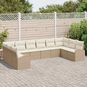 Conjunto de Sofá de Jardim com 10 Peças e Almofadas Bege