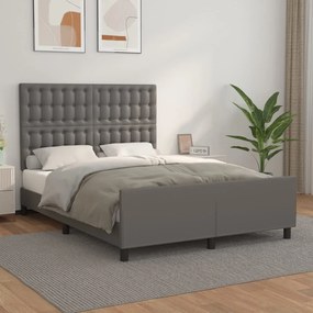 Estrutura cama c/ cabeceira 140x200cm couro artificial cinzento