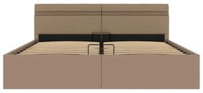 Cama hidrául. arrumação e LED 160x200cm couro artif. cappuccino